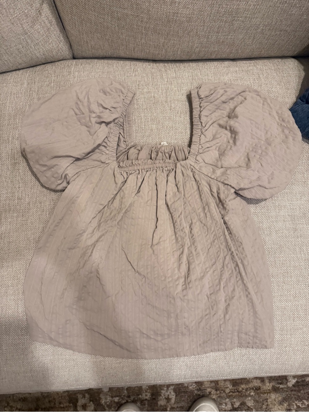 aerie Taupe Puff Sleeve Square Neck Blouse